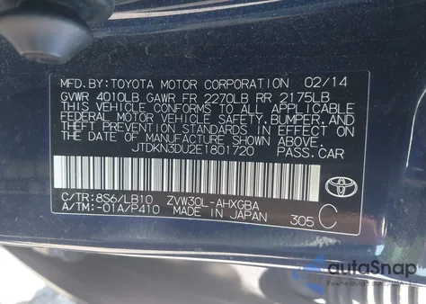 2014 Toyota Prius Five from USA, damaged, VIN JTDKN3DU2E1801720